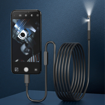 Alogy Duo Cam 1920 Full HD Endoskop-Inspektionskamera Lightning Endoskop für iPhone, USB-C, Micro-USB 3m 8mm schwarz