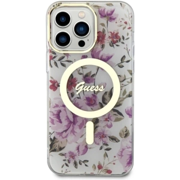 Etui für Telefon Guess GUHMP14XHCFWST für Apple iPhone 14 Pro Max 6,7" transparente Hardcase Flower MagSafe