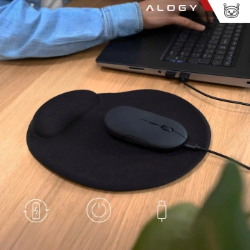 Alogy kabellose Maus, kleine ergonomische Maus für Laptop, PC, Bluetooth, 2,4 GHz, leise, Schwarz
