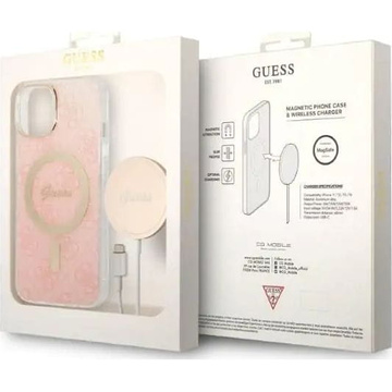 Zestaw Guess GUBPP14MH4EACSP Case Charger iPhone 14 Plus 6,7" różowy/pink Hard Case 4G Print MagSafe