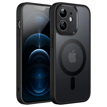 Hülle für Apple iPhone 12 Alogy MagSafe Hybrid Matte Case Matte Cover mit Linsenschutz Schwarz