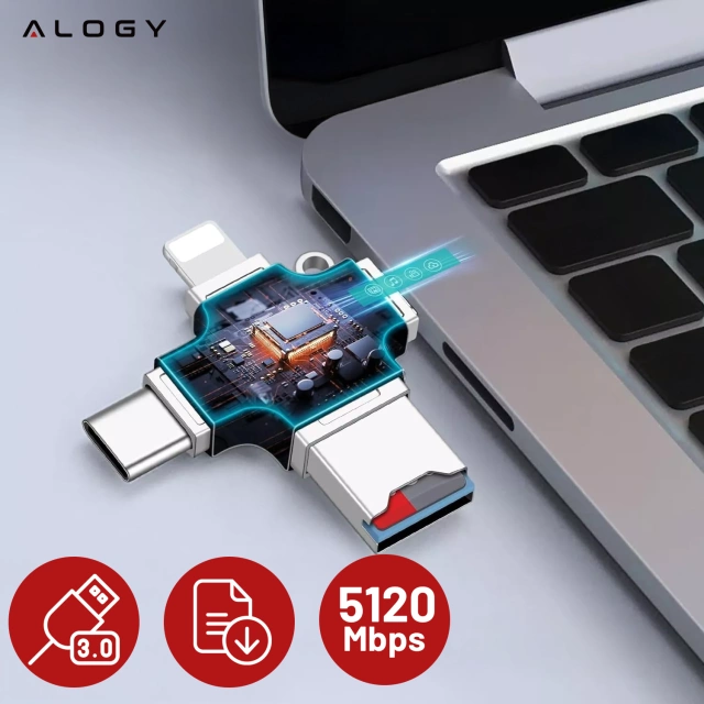 Czytnik kart SD Alogy SmartRead Pro 4w1 adapter USB3.0 do TF / Lightning / USB-C / micro USB