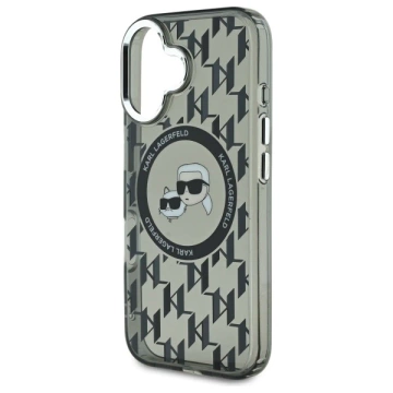 Etui Karl Lagerfeld do iPhone 16 6.1" Czarne MagSafe IML Monogram Karl&Choupette Head 