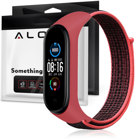 Alogy Nylonband für Xiaomi Mi Band 5/6/6 NFC Rot und Schwarz