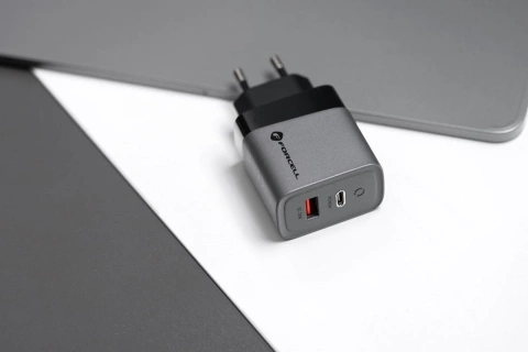 Ładowarka sieciowa Forcell GaN 45W USB-C + USB-A PD QC SFC Szara