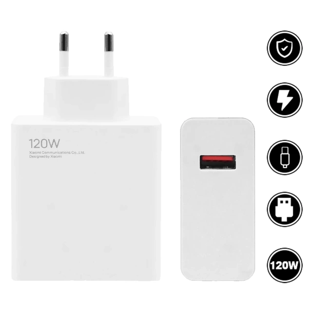 Oryginalna Ładowarka Sieciowa Xiaomi MDY-13-EE 120W Szybkie ładowanie Quick Charge QC 3.0 Biała + Kabel Xiaomi USB do USB-C