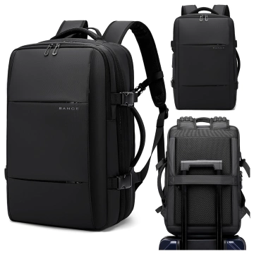 Bange wasserdichter Rucksack für 15,6-Zoll-Laptop, Stadtreisender, 45 x 30 x 16 cm, für Arbeit, Flugzeug, Herren, Damen, mit USB-Anschluss Schwarz