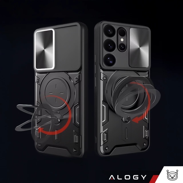 Etui do Samsung Galaxy S25 Ultra pancerne Slide Case Ring obudowa ochrona aparatu Alogy CamGuard Pro czarne