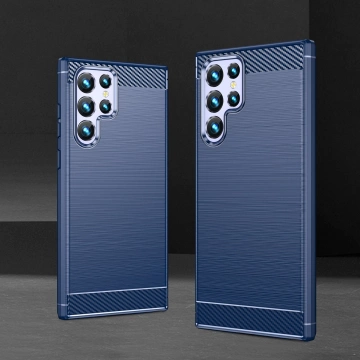Carbon Handyhülle für Samsung Galaxy S23 Ultra Flexible Silikon Carbon Cover Blau