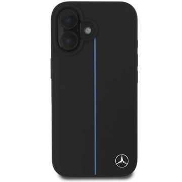 Mercedes iPhone 16 Hülle 6,1" Schwarz Hardcase MB Blue Line Leder MagSafe