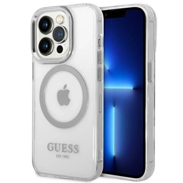 Etui Guess GUHMP14LHTRMS do Apple iPhone 14 Pro 6,1" srebrny/silver hard case Metal Outline Magsafe