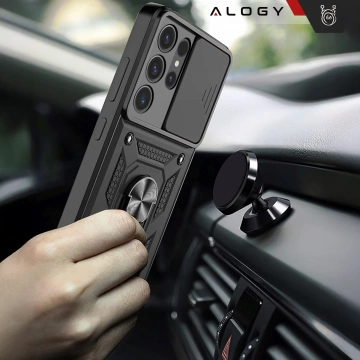 Schutzhülle für Samsung Galaxy S25 Ultra Armored Slide Case Ring Camera Protection Camshield Alogy Schwarz