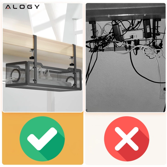 Organizer kabli pod blat półka na kable listwe przewody blat biurko biurkowy metalowy Alogy 34cm Czarny