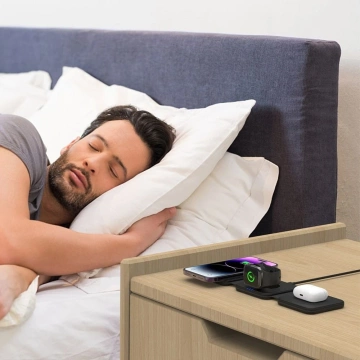 QI15W-A24 3IN1 Magnetisches MagSafe Wireless Charger Induktives Ladegerät für iPhone, Airpods, Apple Watch Schwarz