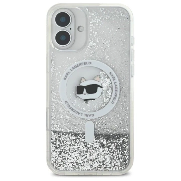 Etui Karl Lagerfeld für iPhone 16 6.1" Magsafe Hardcase Transparent Liquid Glitter Choupette Head