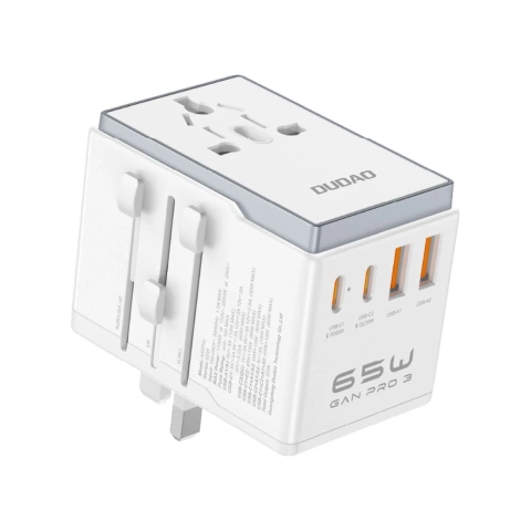 Adapter Podróżny Dudao A65Pro 65W 4xUSB EU UK US JP AUS Biały