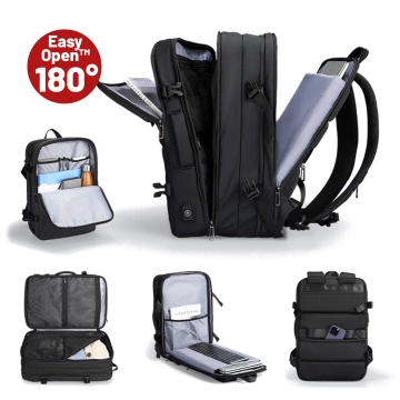 Mark Ryden 17,3"-Laptop-Rucksack, USB-Anschluss, wasserdicht, minimalistisch und geräumig (37 l), komfortabel, erweiterbar durch 180°-Öffnung, 48 × 31 × 14–25 cm – Schwarz