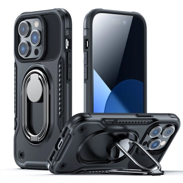 Joyroom Dual Hinge Case für iPhone 14 Pro Max gepanzerte Hülle mit Ständer und Ringhalter schwarz