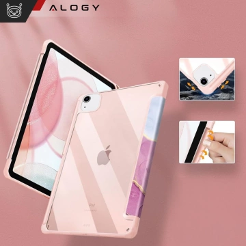 Hybrid-Hülle mit Stifthalter für Apple iPad Air 11" (2024, 2025) / Air 10,9" (2020, 2022) / Pro 11 (2018) – Alogy Hybrid Book Cover Case Marmorrosa
