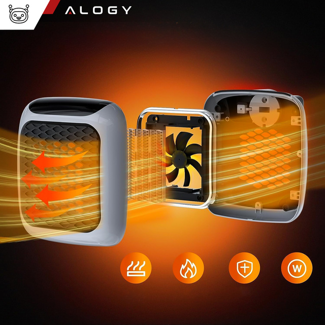 Mocny mini grzejnik elektryczny farelka termowentylator do kontaktu gniazdka + Pilot 800W nagrzewnica ogrzewacz EU Alogy szary