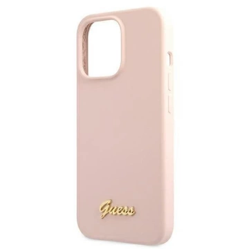 Guess GUHMP13LLSLMGLP iPhone 13 Pro / 13 6,1" jasnoróżowy/light pink Hardcase Silikon Script Gold Logo Magsafe