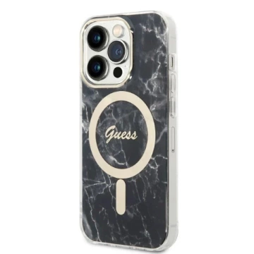 Zestaw Guess GUBPP14XHMEACSK Hülle Ladegerät iPhone 14 Pro Max 6,7" czarny/schwarz Hartschale MagSafe Marble