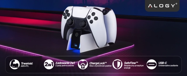 Podwójna stacja dokująca ładująca do kontrolera Pada do PlayStation 5 PS5 do 2 Padów Alogy Biała