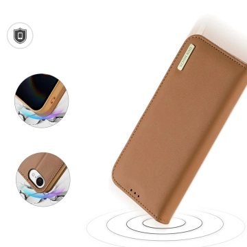 iPhone 16e Dux Ducis Hivo Schutzhülle mit Flip und RFID-Schutz - Braun