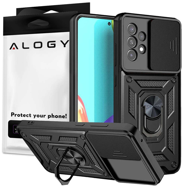 Etui Alogy Camshield Stand Ring z osłonką na aparat do Samsung Galaxy A73 / A73 5G + Szkło