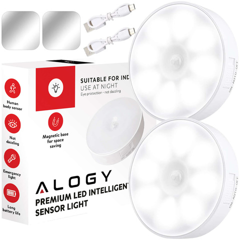 2x Lampe LED Bewegungsmelder Dämmerung Nachtlampe Alogy Sensor Light Kabellose Möbelbeleuchtung Weißes Licht 6000k