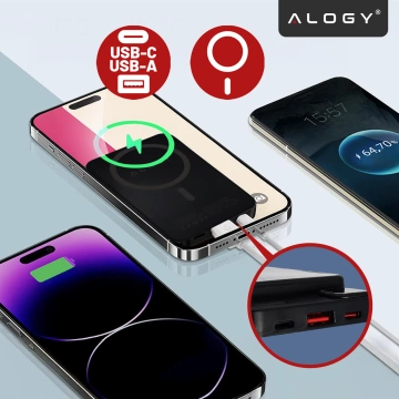 PowerBank Alogy MagCharge 22,5 W PD20W PowerDelivery Schnellladung 10000 mAh kabellos für MagSafe Black