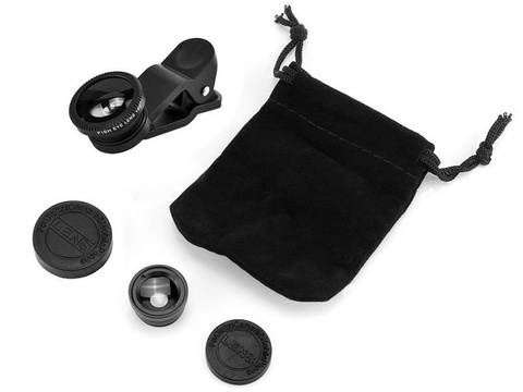 Zestaw 3 obiektywów soczewek do telefonu macro fish eye wide czarne