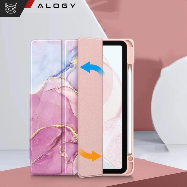 Etui hybrydowe z miejscem na rysik do Apple iPad Air 11" (2024,2025) / Air 10.9" (2020,2022) / Pro 11 (2018) Alogy Hybrid Book Cover Case Marble Różowe + Szkło