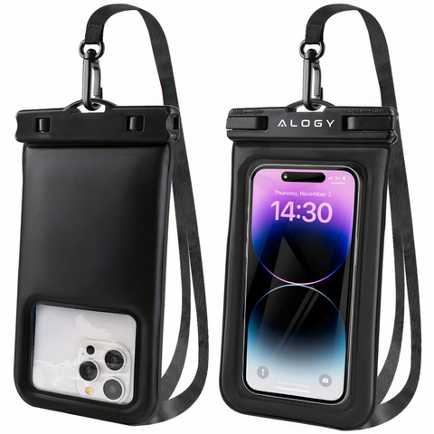 Wasserdichte wasserdichte Hülle für Telefone bis zu 7,5 Zoll, schwimmfähig für Schwimmbad, Kajak-Hülle, Wasserhülle Alogy, Schwarz