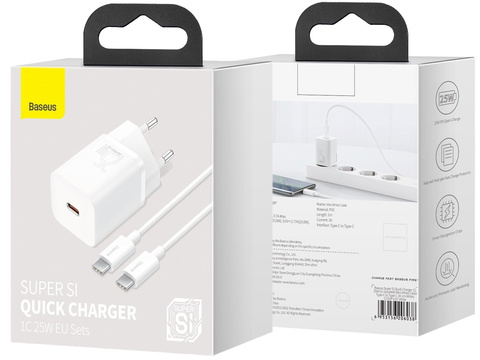 Baseus USB-C PD 25W Wandladekabel für USB-C Weiß