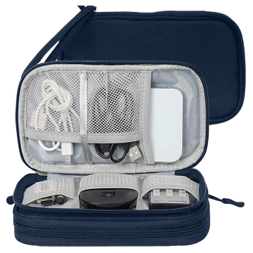 Etui Podróżne na Akcesoria, Organizer na Kable, Ładowarki, Telefon i Powerbank, Wielofunkcyjne i Kompaktowe 21 x 12,5 x 5 cm, Alogy TravelPack™ – Granatowe