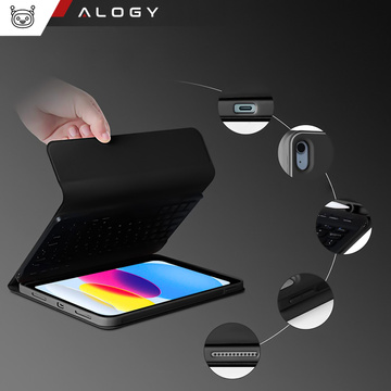 Schutzhülle mit kabelloser Tastatur Alogy Tastaturhülle mit Stylus-Halterung für Apple iPad 10.9 2022 aus schwarzem Glas