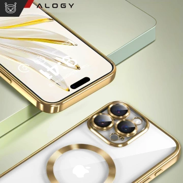 MagSafe-Hülle für Apple iPhone 16 Pro Max Alogy Glamour Luxus-Ringgehäuse Gold-Transparent