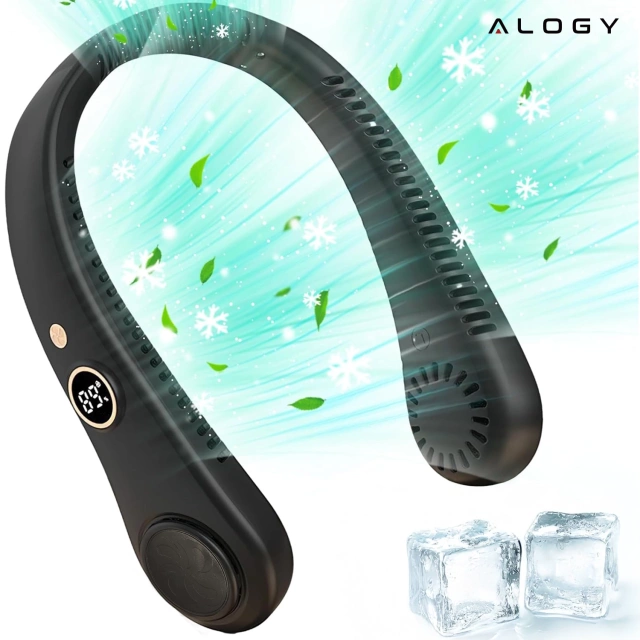 Wiatrak na szyję Alogy BreezeNeck™ mini wentylator cyrkulator powietrza na kark z wyświetlaczem 1500mAh Czarny