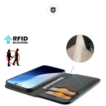 iPhone 16 Pro Dux Ducis Hivo Lederhülle mit RFID Schwarz