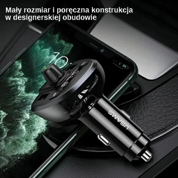 USAMS C21 Freisprecheinrichtung mit FM-Transmitter, Bluetooth 5.0, MP3, 2xUSB 3.4A CC115GC01 (US-CC115) schwarz/schwarz