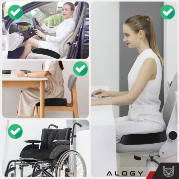Poduszka ortopedyczna do siedzenia Alogy Seat Pillow do auta na krzesło do biurka siedzisko na fotel z pianką Memory Foam zapamiętująca Czarna