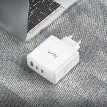 HOCO 2 x Typ C USB A QC PD 65W GaN Wandladegerät Weiß