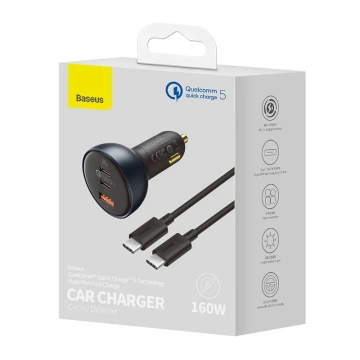 Baseus Qualcomm Autoladegerät, USB, 2x USB-C, 160W (grau)