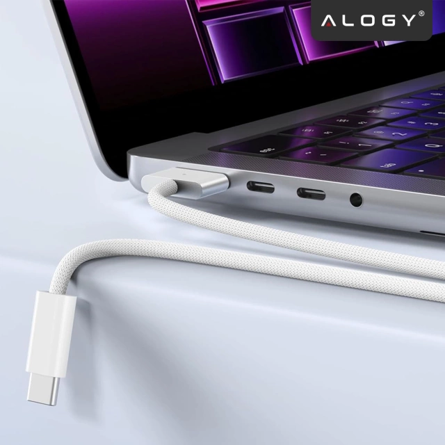 Kabel zasilający USB-C do MagSafe 3 – szybkie ładowanie 140W, przewód 2 m, do Apple MacBook, wytrzymały i bezpieczny – Alogy PowerLink™ Biały