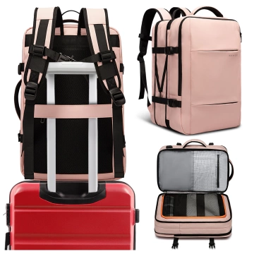 Bange Wasserdichter Rucksack für Laptops bis 15,6 Zoll, 47 x 31 x 15–25 cm, ideal für Stadt und Reisen, Arbeit und Flugreisen, mit USB-Anschluss, Pink, für Damen und Herren