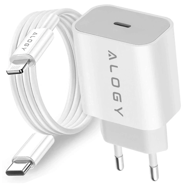 Ładowarka sieciowa Alogy szybka USB-C PD 20W + Kabel 1m przewód Lightning do iPhone Biały