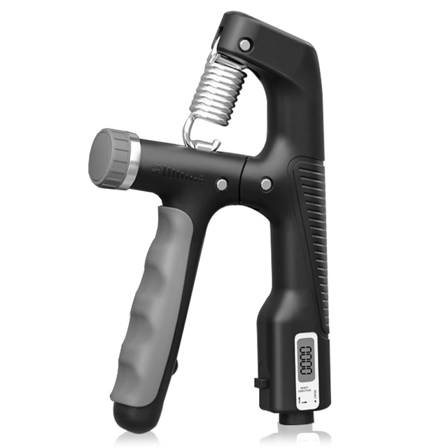 Ściskacz grip do ćwiczeń dłoni rąk regulowany 10-100 kg trening sport rehabilitacja z wyświetlaczem licznik Czarny