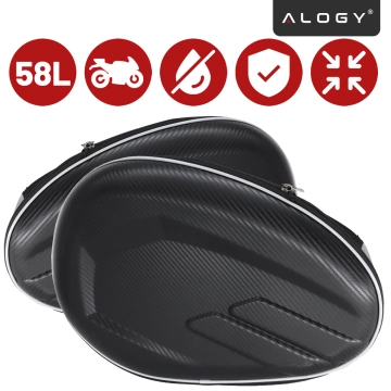 Sakwa Motocyklowa 38–58L – Torba, Kufry boczne, Sakwa na Tylne Siedzenie, Wodoodporna, Twardy Materiał, Regulowana na Motocykl – Alogy RoadPack™ Czarna