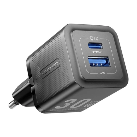 Vention FEQB0-EU USB-C USB-A GaN 30W Wandladegerät Schwarz
